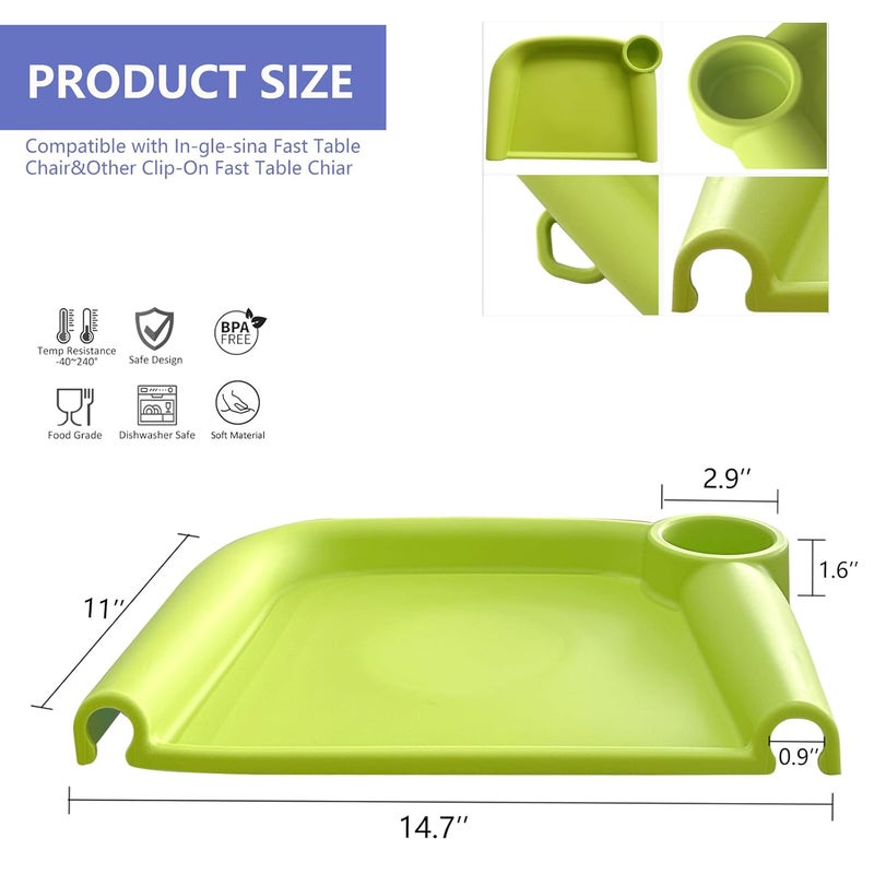 Failun Silicone Baby Dining Tray Compatible with Inglesina Fast Table Chair & Other Hook-On High Chairs,Portable Clip-On Fast Table Chair Baby Tray, Dishwasher Safe & BPA Free (Green) - Image 2
